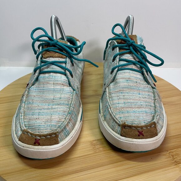 Twisted X Women 7 Blue White Hooey Loper Shoes Moc Toe Casual Lace Up Western - Picture 5 of 9